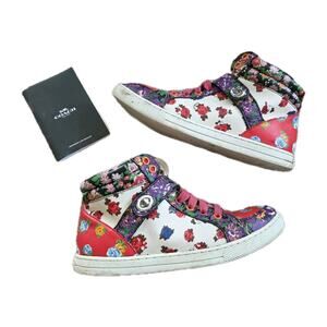 Coach Tea Rose Pembroke High Top Sneakers Women 6.5 Floral Colorblock Patchwork